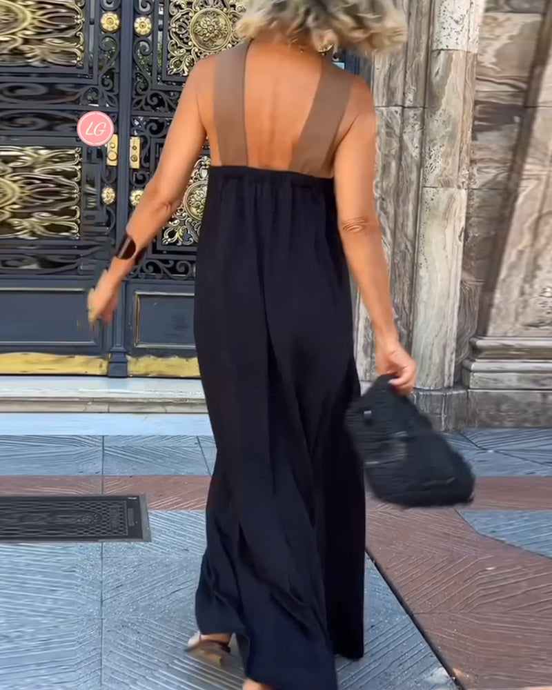 Elegancka sukienka z odkrytymi plecami i kontrastowym kolorem
