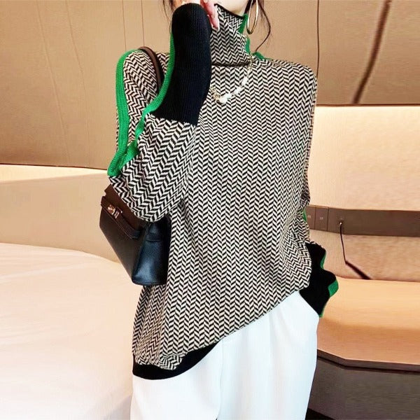 Eliza | Bluza z golfem w charakterystyczne kontrastowe paski