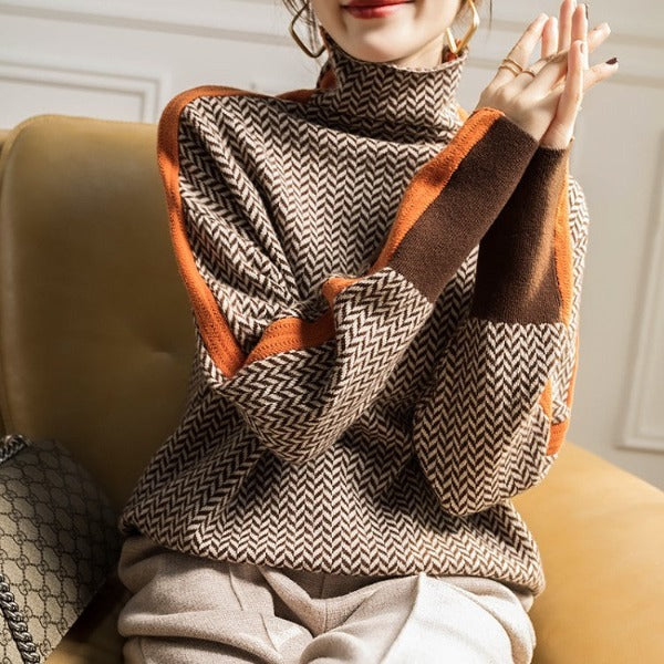 Eliza | Bluza z golfem w charakterystyczne kontrastowe paski