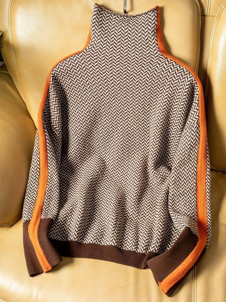 Eliza | Bluza z golfem w charakterystyczne kontrastowe paski