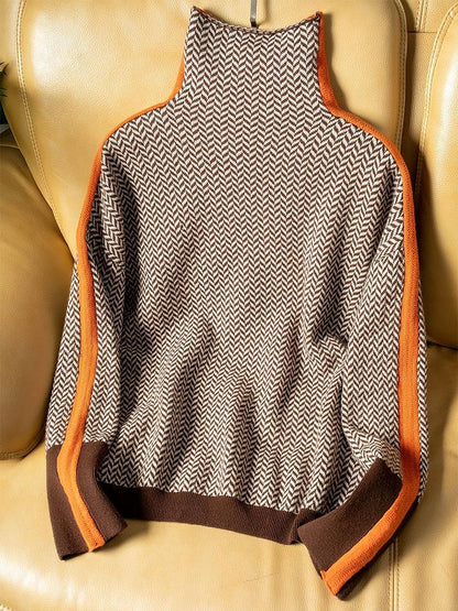 Eliza | Bluza z golfem w charakterystyczne kontrastowe paski